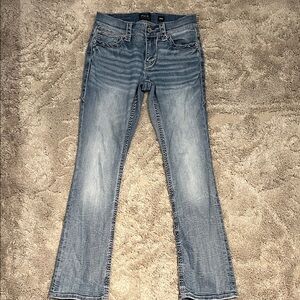 Buckle Black Light Blue Boot Leg Jeans